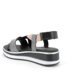 Woman Igi&Co Wedges-Black-Beige Women'S Leather Wedge Sandals