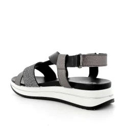 Woman Igi&Co Sandals And Flip Flops-Black-Dark Gray Women'S Leather Sandal