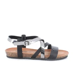Woman Igi&Co Sandals And Flip Flops-Black-Steel Women'S Leather Sandals