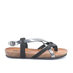 Woman Igi&Co Sandals And Flip Flops-Black-Steel Women'S Leather Flip-Flop Sandals