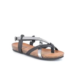 Woman Igi&Co Sandals And Flip Flops-Black-Steel Women'S Leather Flip-Flop Sandals
