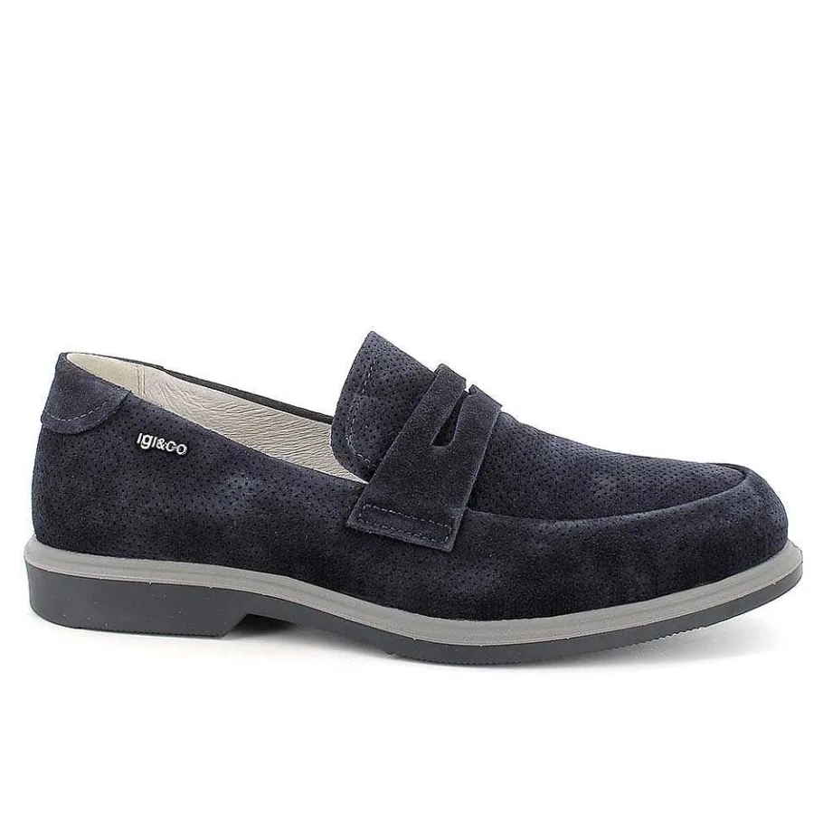 Man Igi&Co Moccasins And Flat Shoes-Blue Men'S Leather Loafers
