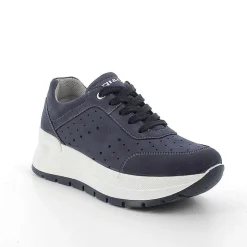 Woman Igi&Co Wedges-Blue Women'S Leather Wedge Sneakers