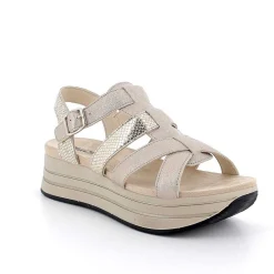 Woman Igi&Co Wedges-Champagne Women'S Leather Wedge Sandals