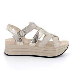 Woman Igi&Co Wedges-Champagne Women'S Leather Wedge Sandals