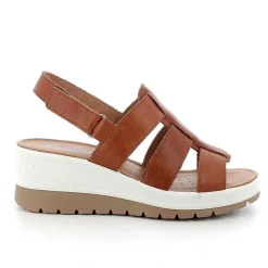 Woman Igi&Co Wedges-Cognac Women'S Leather Wedge Sandals