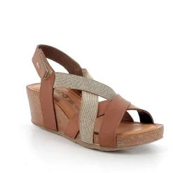 Woman Igi&Co Wedges-Cognac Women'S Leather Wedge Sandals
