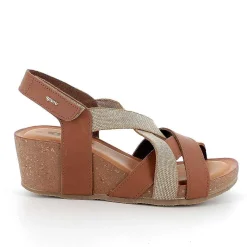 Woman Igi&Co Wedges-Cognac Women'S Leather Wedge Sandals