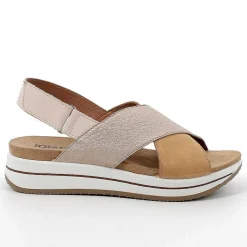 Woman Igi&Co Wedges-Cognac-Champagne Women'S Leather Wedge Sandals