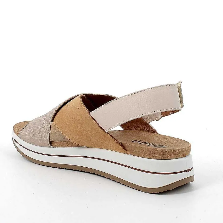 Woman Igi&Co Wedges-Cognac-Champagne Women'S Leather Wedge Sandals