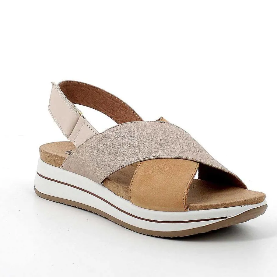 Woman Igi&Co Wedges-Cognac-Champagne Women'S Leather Wedge Sandals