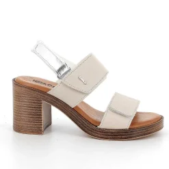 Woman Igi&Co Heeled Shoes-Cream Women'S Leather Heeled Sandals