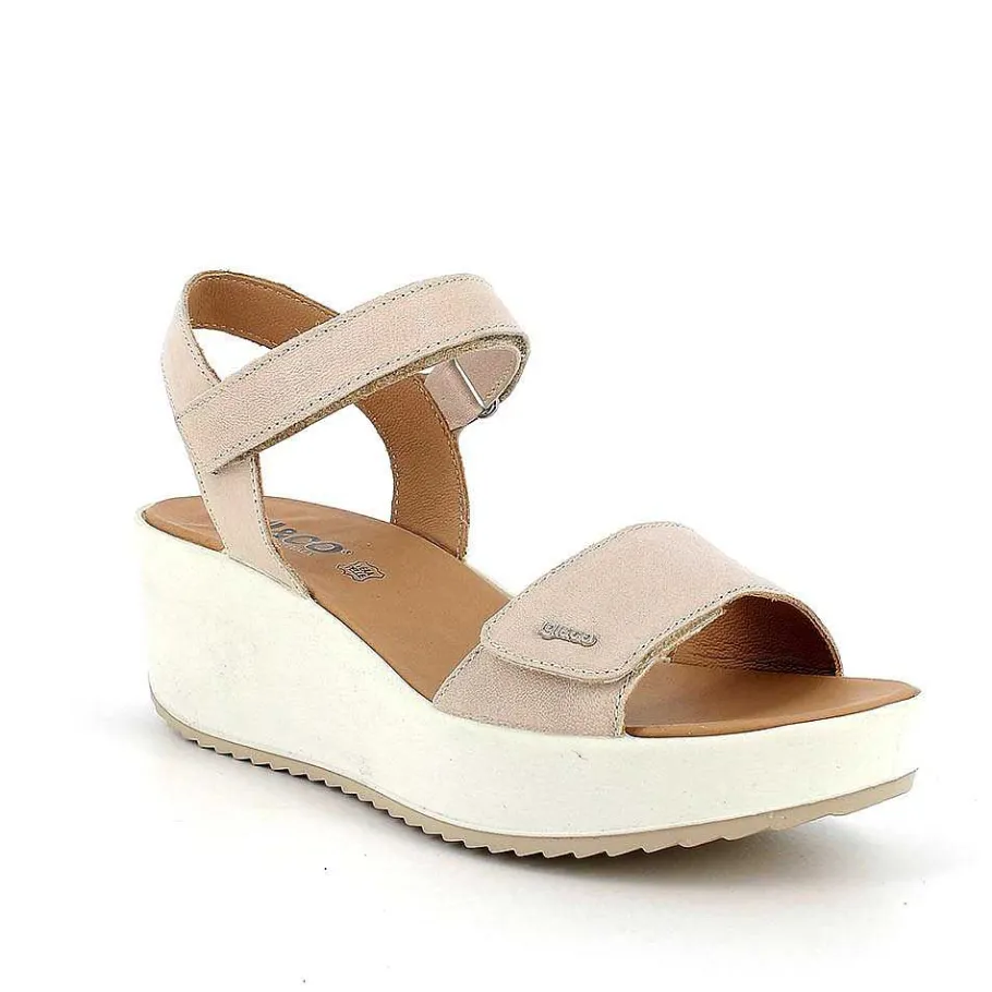Woman Igi&Co Wedges-Cream Women'S Leather Wedge Sandals