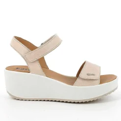 Woman Igi&Co Wedges-Cream Women'S Leather Wedge Sandals