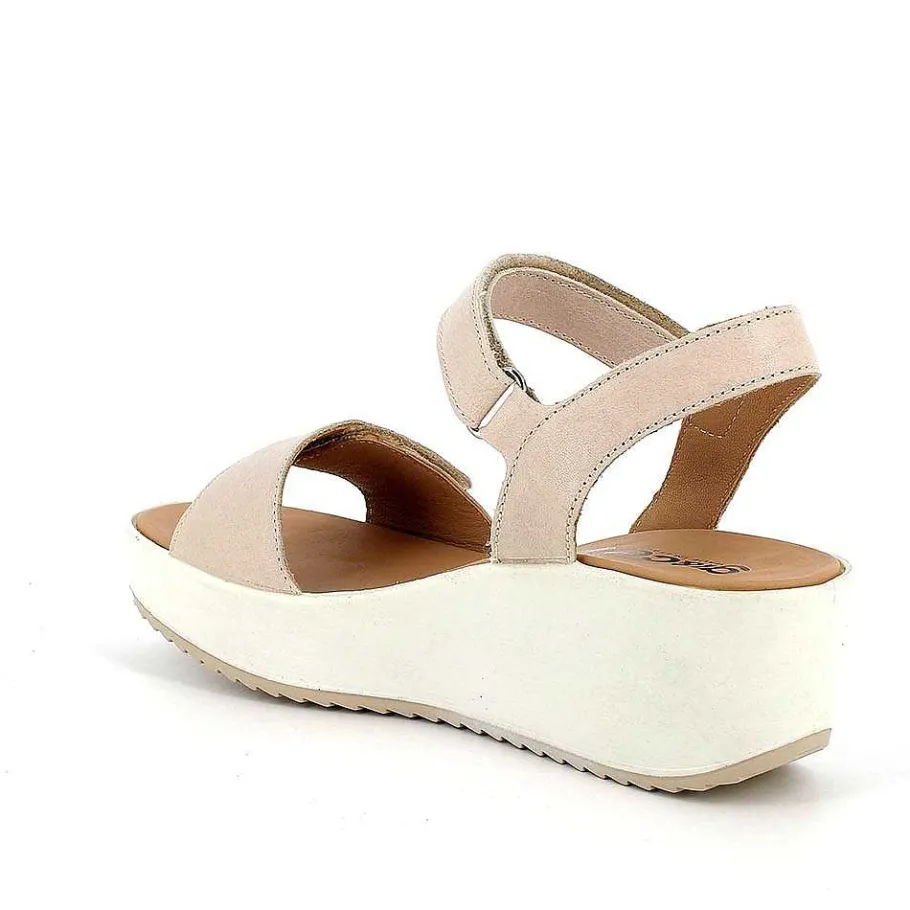 Woman Igi&Co Wedges-Cream Women'S Leather Wedge Sandals
