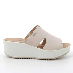 Woman Igi&Co Wedges-Cream Women'S Leather Wedge Sandals