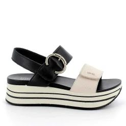 Woman Igi&Co Wedges-Cream-Black Women'S Leather Wedge Sandals