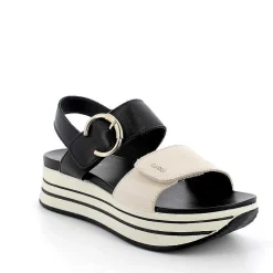 Woman Igi&Co Wedges-Cream-Black Women'S Leather Wedge Sandals