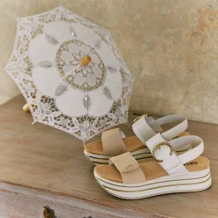 Woman Igi&Co Wedges-Cream-White Women'S Leather Wedge Sandals