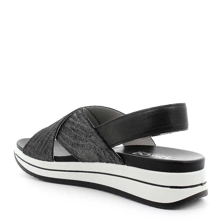 Woman Igi&Co Sandals And Flip Flops-Crossed Strap Sandal In Dark Gray Printed Leather