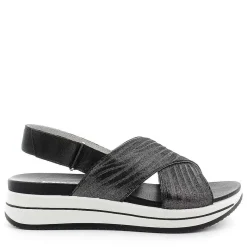 Woman Igi&Co Sandals And Flip Flops-Crossed Strap Sandal In Dark Gray Printed Leather