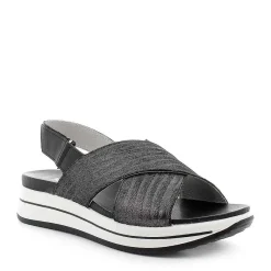 Woman Igi&Co Sandals And Flip Flops-Crossed Strap Sandal In Dark Gray Printed Leather