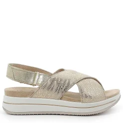 Woman Igi&Co Sandals And Flip Flops-Crossed Strap Sandal In Platinum Printed Laminated Leather