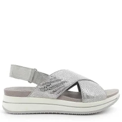 Woman Igi&Co Sandals And Flip Flops-Crossed Strap Sandal In Silver Printed Laminated Leather