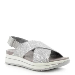 Woman Igi&Co Sandals And Flip Flops-Crossed Strap Sandal In Silver Printed Laminated Leather