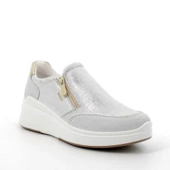 Woman Igi&Co Moccasins And Slip Ons-Crystal-Silver Women'S Leather Wedge Slip On