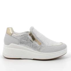 Woman Igi&Co Moccasins And Slip Ons-Crystal-Silver Women'S Leather Wedge Slip On