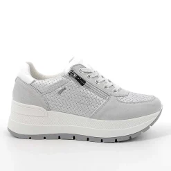 Woman Igi&Co Wedges-Crystal-Silver Women'S Leather Wedge Sneakers