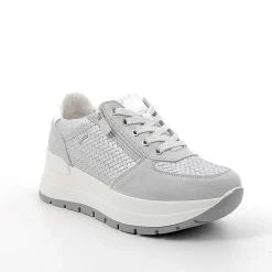 Woman Igi&Co Wedges-Crystal-Silver Women'S Leather Wedge Sneakers