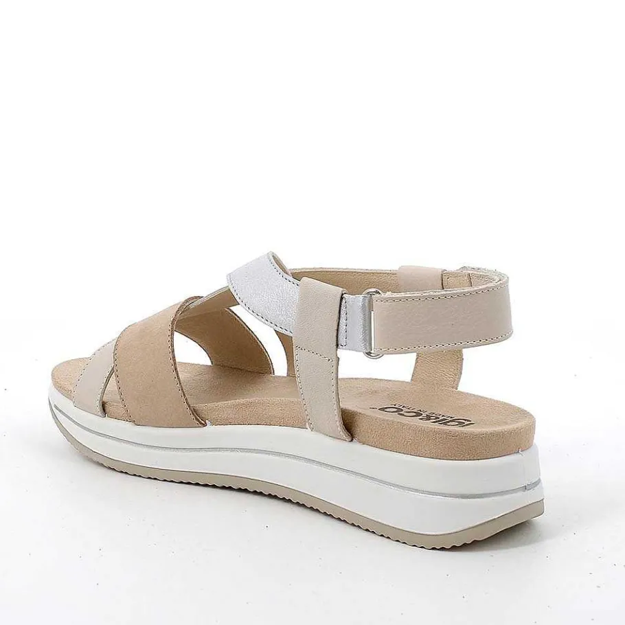 Woman Igi&Co Wedges-Dark Beige-Cream Women'S Leather Wedge Sandals