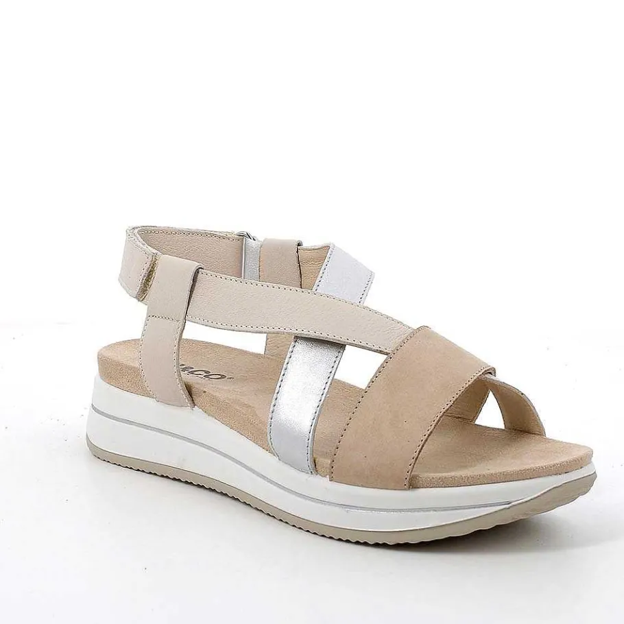 Woman Igi&Co Wedges-Dark Beige-Cream Women'S Leather Wedge Sandals