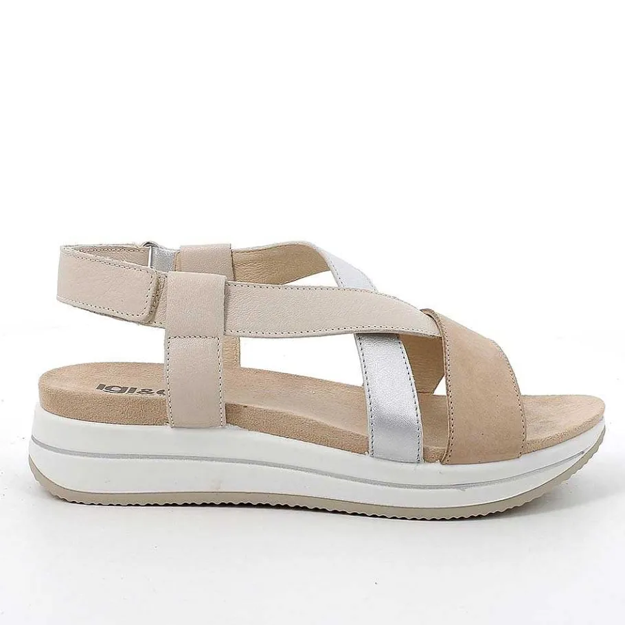Woman Igi&Co Wedges-Dark Beige-Cream Women'S Leather Wedge Sandals