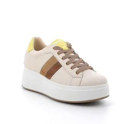 Woman Igi&Co Wedges-Ecru Women'S Leather Wedge Sneakers