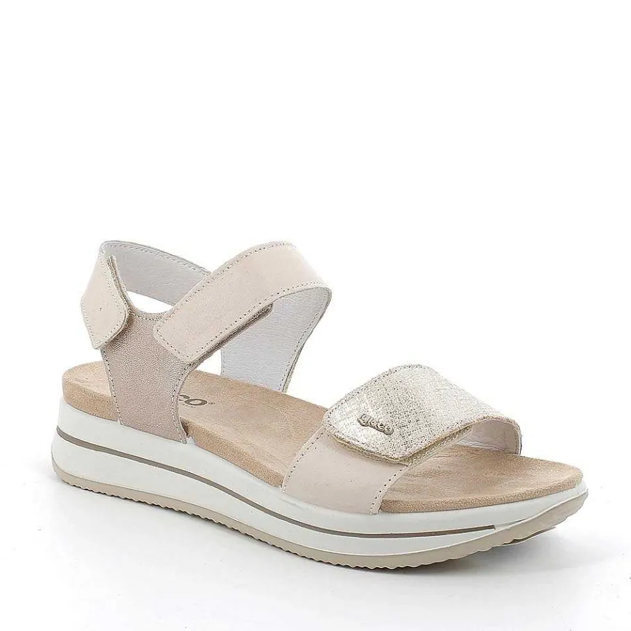 Woman Igi&Co Wedges-Ecru-Platinum Women'S Leather Wedge Sandals
