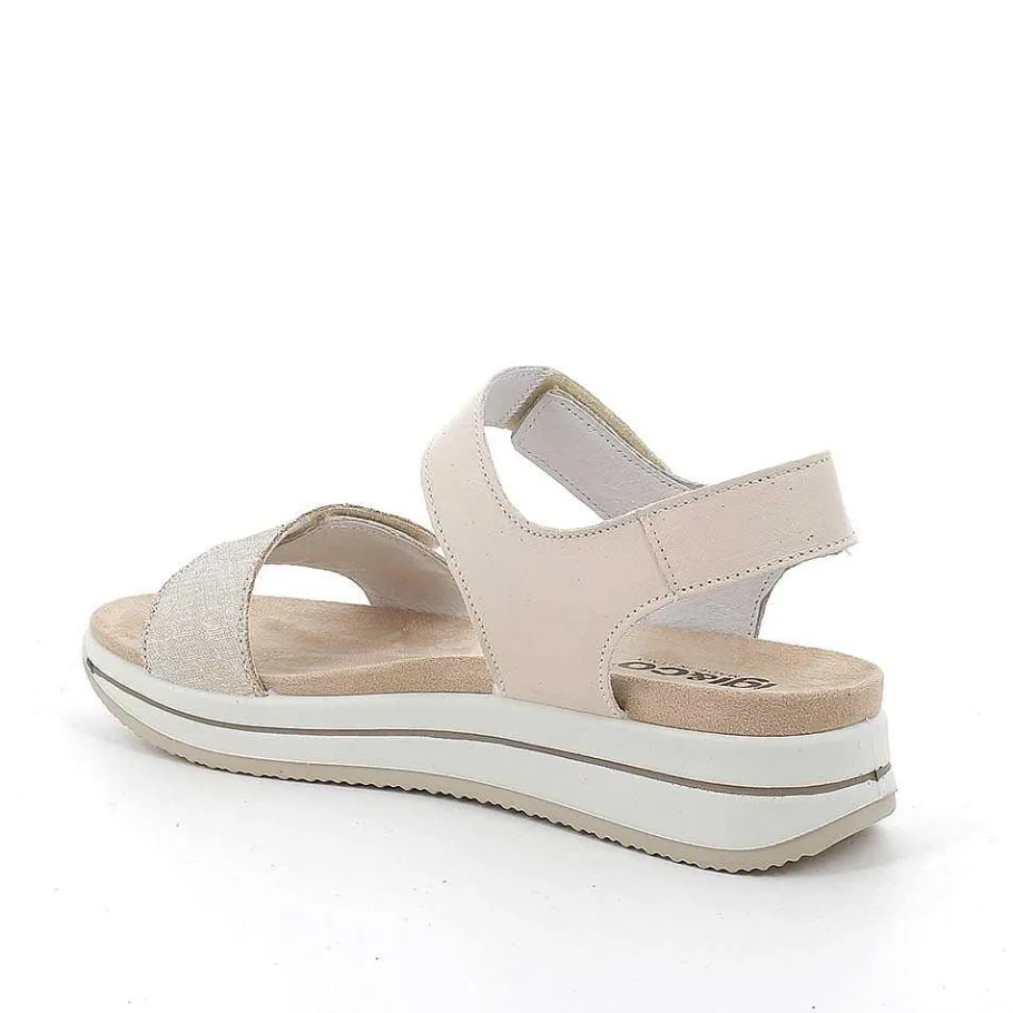 Woman Igi&Co Wedges-Ecru-Platinum Women'S Leather Wedge Sandals