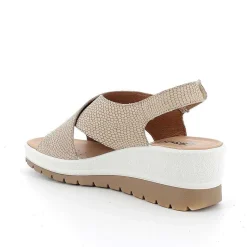 Woman Igi&Co Wedges-Iridescent Beige Women'S Leather Wedge Sandals