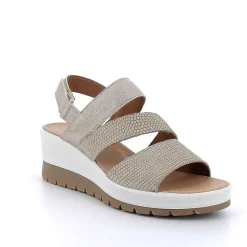 Woman Igi&Co Wedges-Iridescent Beige Women'S Leather Wedge Sandals