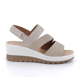 Woman Igi&Co Wedges-Iridescent Beige Women'S Leather Wedge Sandals