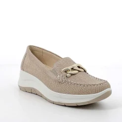 Woman Igi&Co Wedges-Iridescent Beige Women'S Leather Wedge Loafers