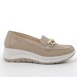 Woman Igi&Co Wedges-Iridescent Beige Women'S Leather Wedge Loafers
