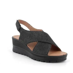 Woman Igi&Co Wedges-Iridescent Black Women'S Leather Wedge Sandals