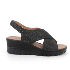Woman Igi&Co Wedges-Iridescent Black Women'S Leather Wedge Sandals