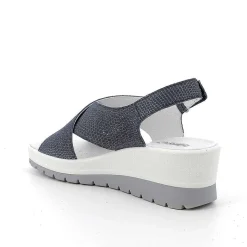 Woman Igi&Co Wedges-Iridescent Blue Women'S Leather Wedge Sandals