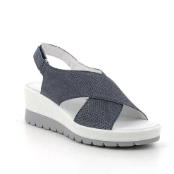 Woman Igi&Co Wedges-Iridescent Blue Women'S Leather Wedge Sandals