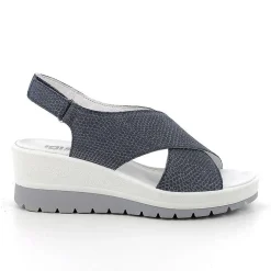Woman Igi&Co Wedges-Iridescent Blue Women'S Leather Wedge Sandals