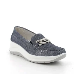 Woman Igi&Co Moccasins And Slip Ons-Iridescent Blue Women'S Leather Wedge Loafers